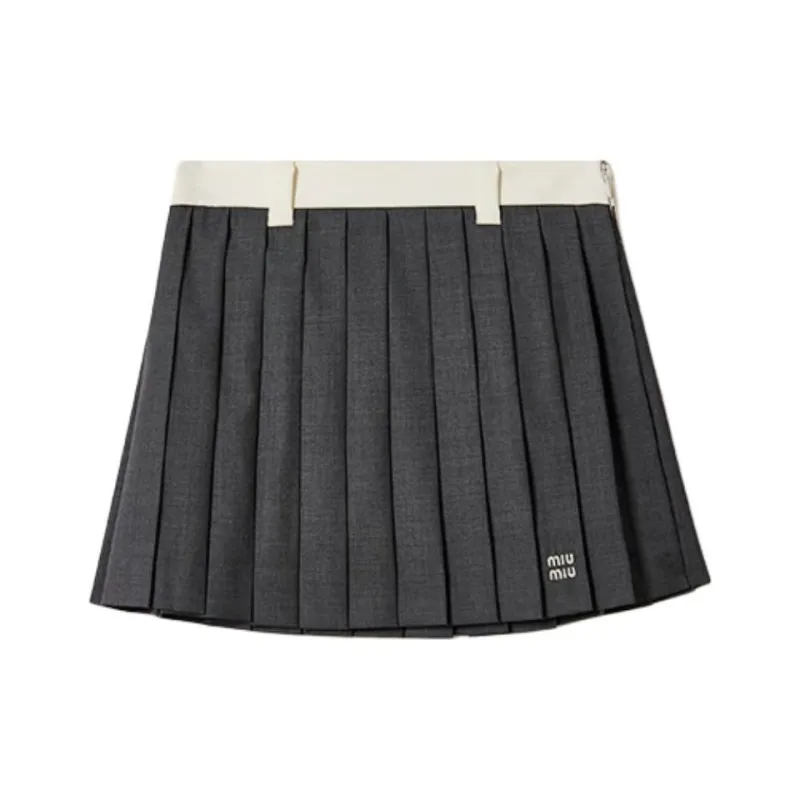 MIU MIU Logo Embroidered Pleated Mini Skirt-0