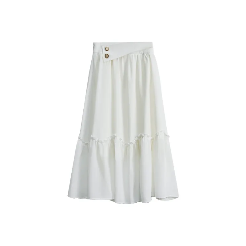 ANNECHEN Casual Long Skirt Women's White-0
