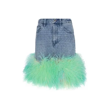 Self portrait Logo Patch Embellished Denim Skirt