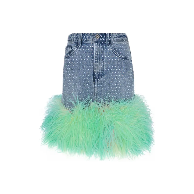 Self portrait Logo Patch Embellished Denim Skirt-0