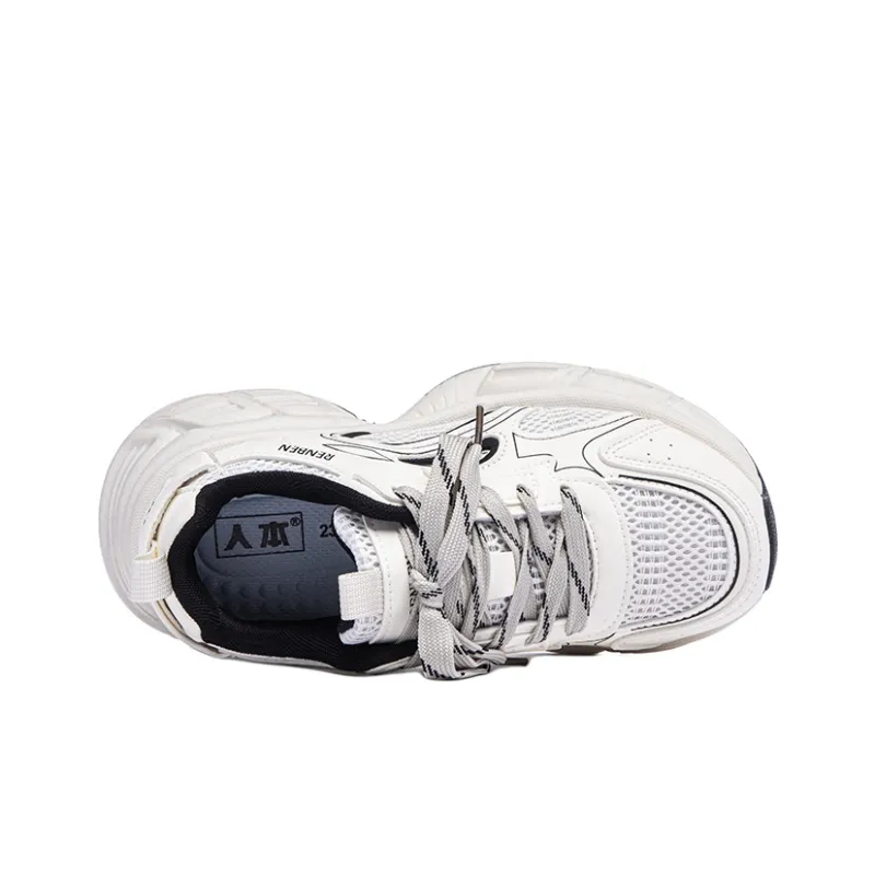 RENBEN Abrasion Resistant Breathable Height Increasing Low Top Casual Shoes Women's White Black-2