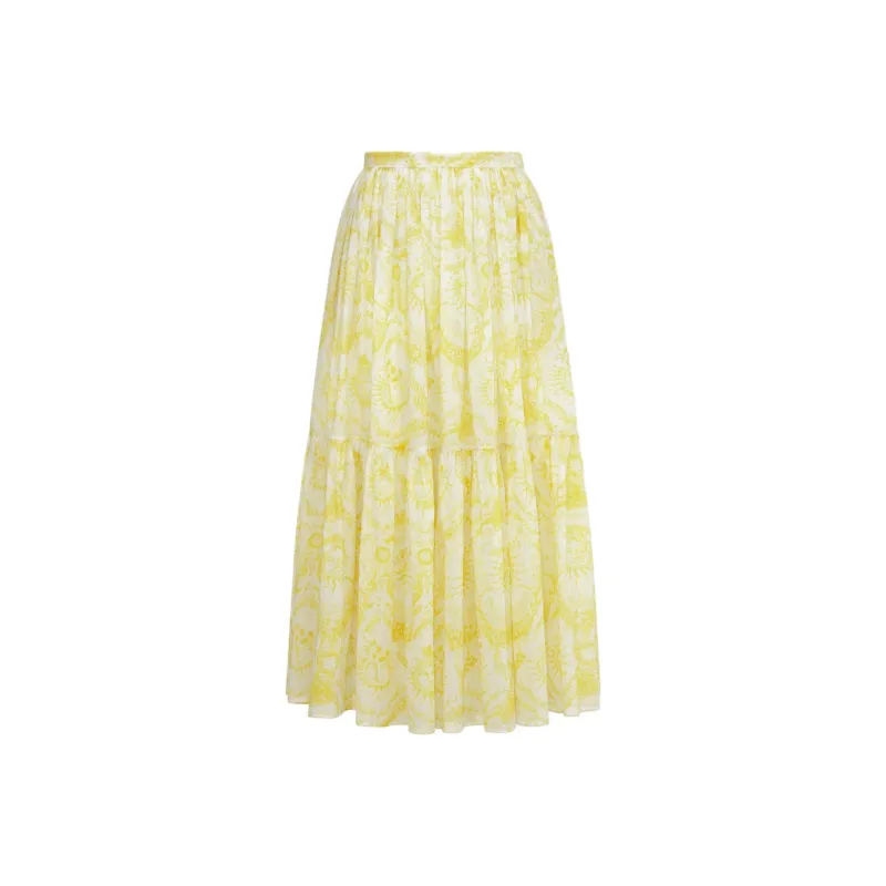 DIOR Dioriviera Mid Length Skirt Casual Long Skirt Women's Yellow-0