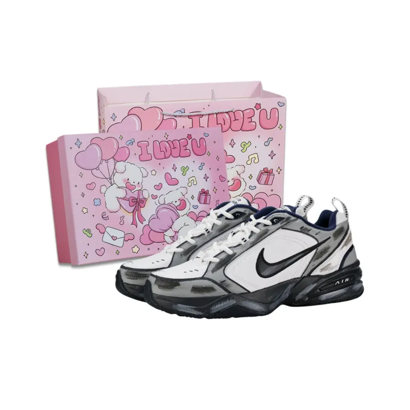 Nike Air Monarch 4 Galaxy Silver Wing Slip Resistant Low Top Chunky Sneakers Black Gray Unisex-0