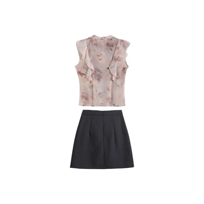 DOKZB Two Piece Skirt Sets Women's Pink-1