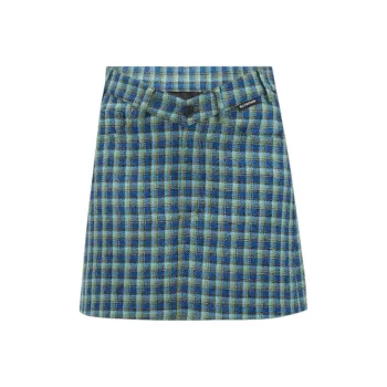 Balenciaga V Waist Checked Mini Skirt 'Blue/Azure'