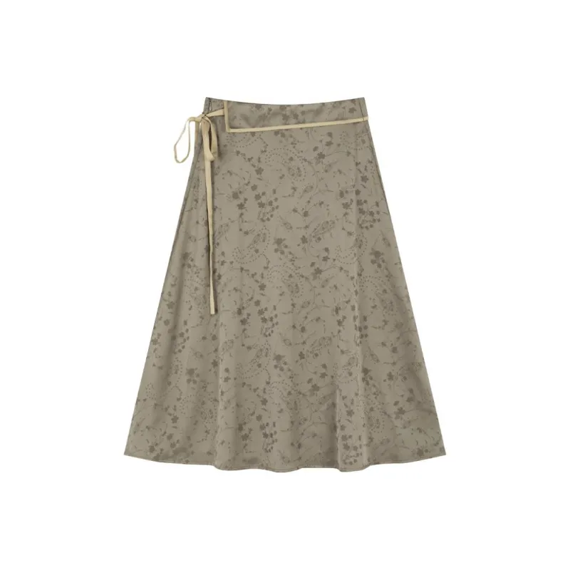 IHIMI Casual Long Skirt Women's Olive Green-2