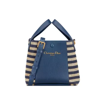DIOR Dioriviera Grain Calfskin Bucket Bag, Shoulder Bag, Crossbody Bag, Handbag Small Size Women's Blue & Beige