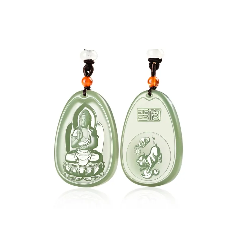 KUNYUYAO Chinese Zodiac Guardian Deity Guardian Buddha Guanyin Pendant Jade Pendant Pale Greenish White Jade Unisex-78