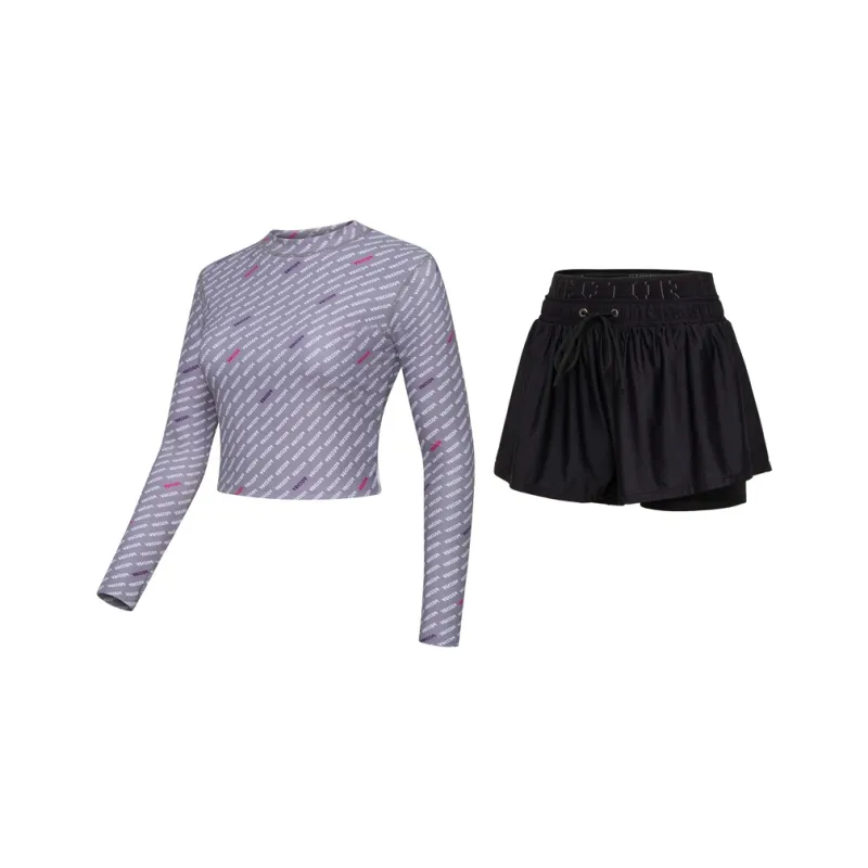 VECTOR Two Piece Swimsuits Women's Wonder Letter Gray With Pads+Black Shorts Skirt-0