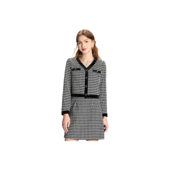 FENHONGMALI Skirt Set Women's Black White Plaid