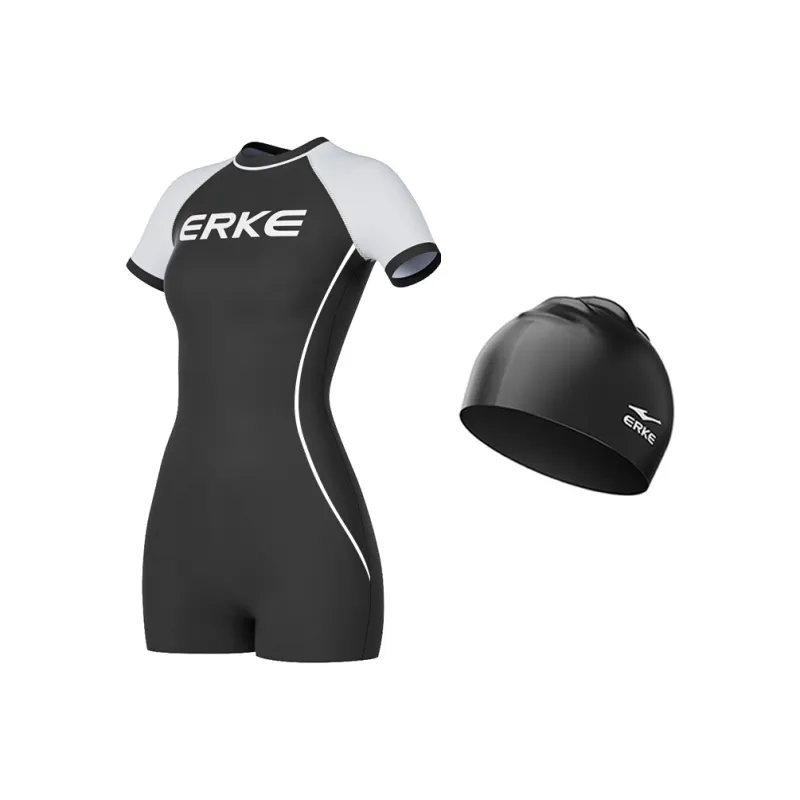 Erke Sports Life Collection One piece Swimsuit Women's Black Blue-2