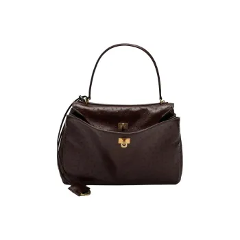 Balenciaga Leather One Shoulder Handbag Medium Size Women's Dark Brown
