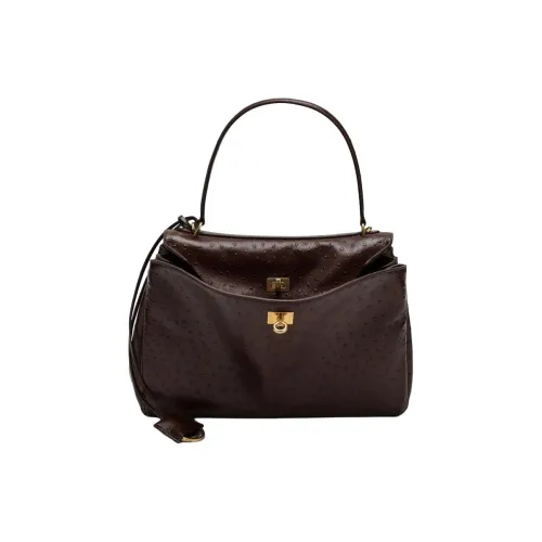 Balenciaga Leather One Shoulder Handbag Medium Size Women's Dark Brown