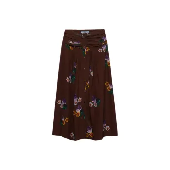 PRADA Floral-Printed Belted Midi Skirt