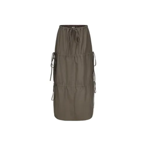 TAXIPHONE Casual Long Skirt Women's Olive Green