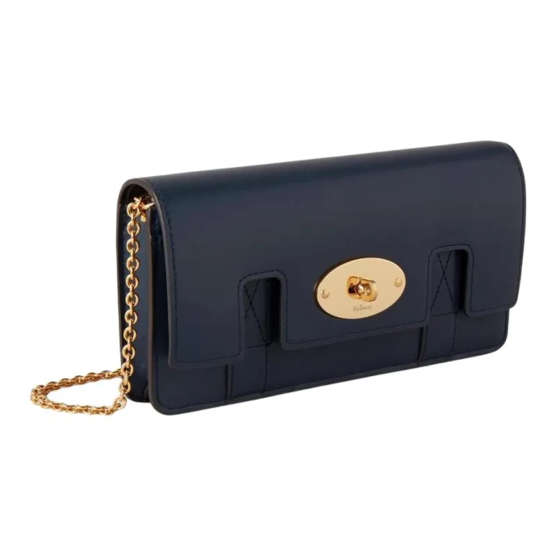 Mulberry Glossy Leather Clutch Bag Over The Shoulder Women's Night Sky-1