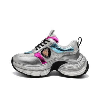 JESSICA SOPHIA Breathable Low Top Chunky Sneakers Women's Silver Gray