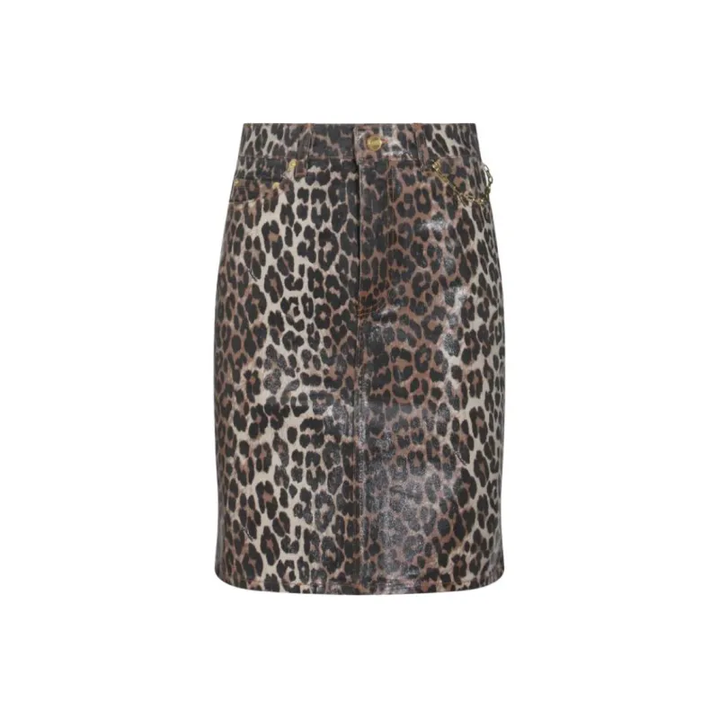 GANNI Leopard print Denim Midi Skirt-0