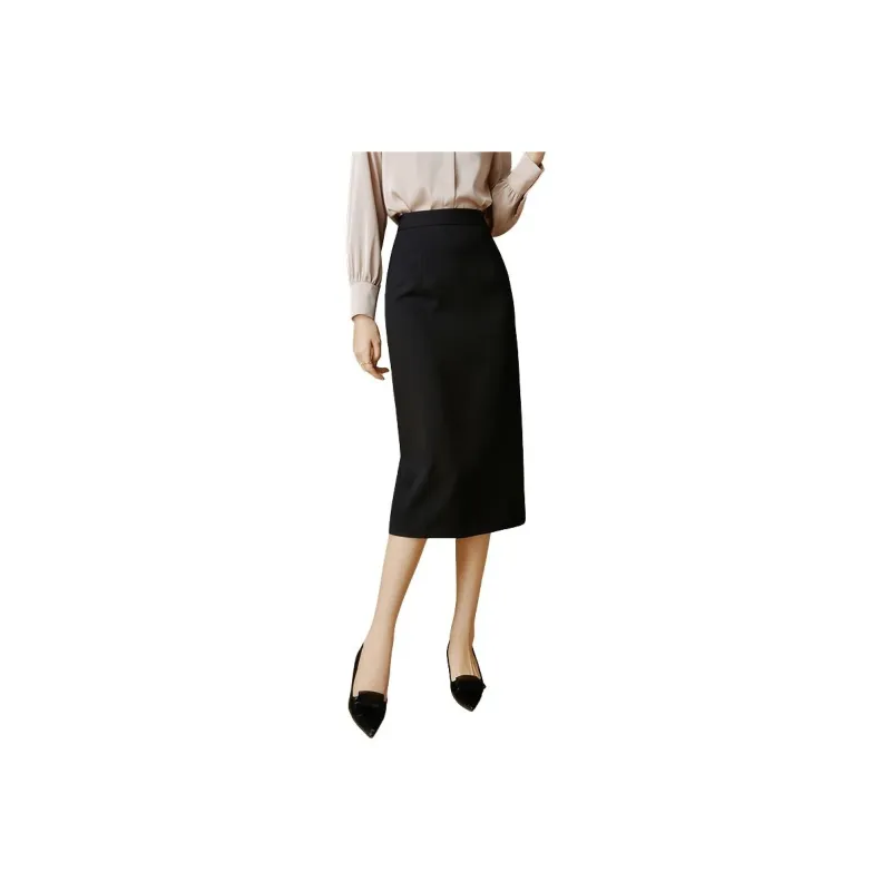 Late White Casual Long Skirts Women's Black-0