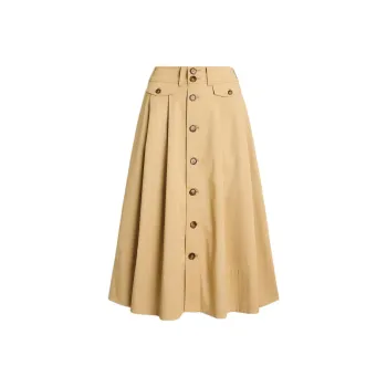 Polo Ralph Lauren Button-Front Micro-Sanded Twill Skirt Casual Long Skirts Women's Light Brown