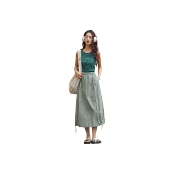 【dme】 Casual Long Skirts Women's Gray Pea Green