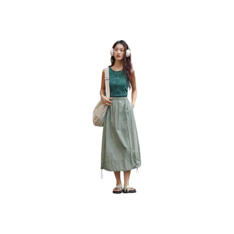 【dme】 Casual Long Skirts Women's Gray Pea Green-0