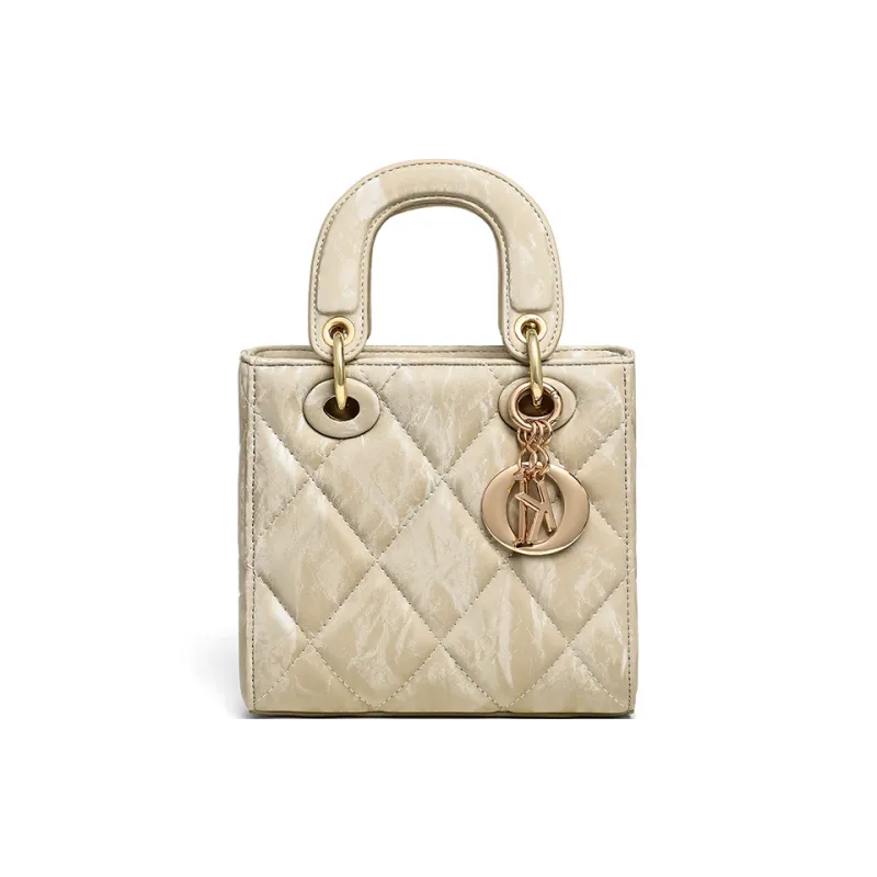 VINEY Synthetic Leather Handbag, Shoulder Bag, Crossbody Bag, Lady Dior Bag Regular Women's Ecru-0