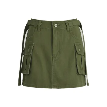 Wen Shan Denim Short Skirts Women's Army Green