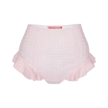 Selkie Collection SS24 Swimming Shorts Women's Pink And White Cool Summer Plaid Print