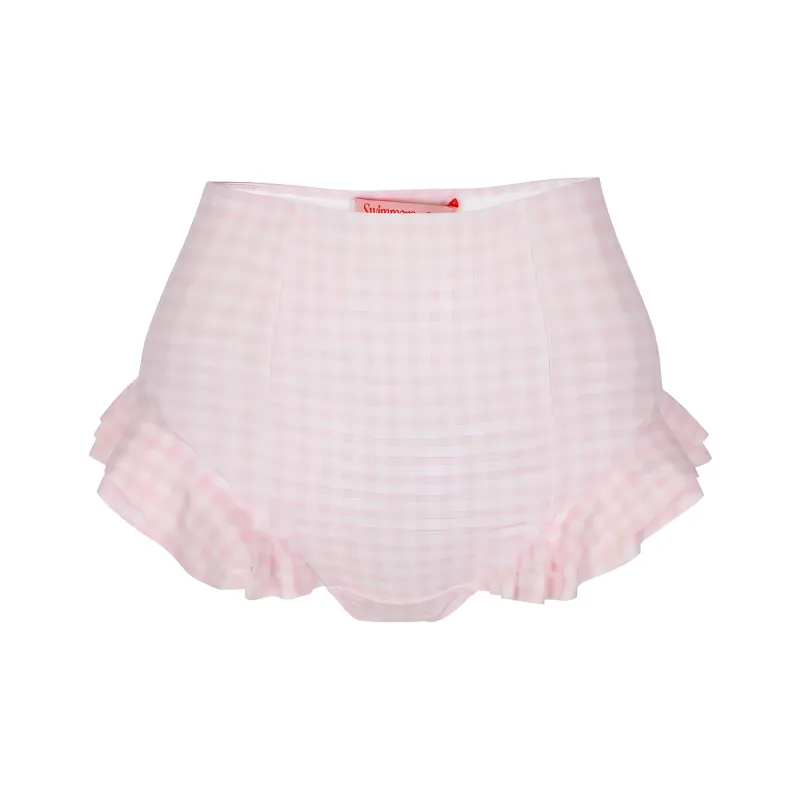 Selkie Collection SS24 Swimming Shorts Women's Pink And White Cool Summer Plaid Print-0