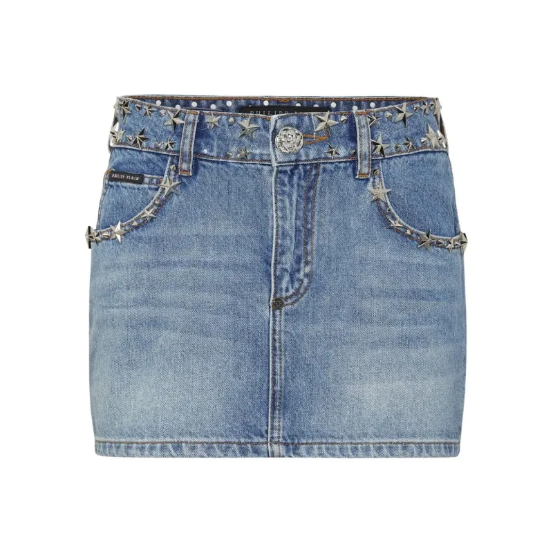 PHILIPP PLEIN Star Stud embellishment Denim Skirt-0
