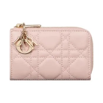 DIOR Lady Dior Lambskin Key Pouch Women's Pink