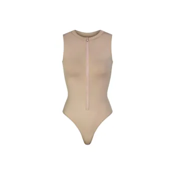 SKIMS SIGNATURE SWIM ZIP FRONT SLEEVELESS ONE PIECE One-piece Swimsuit Women's DESERT/Desert
