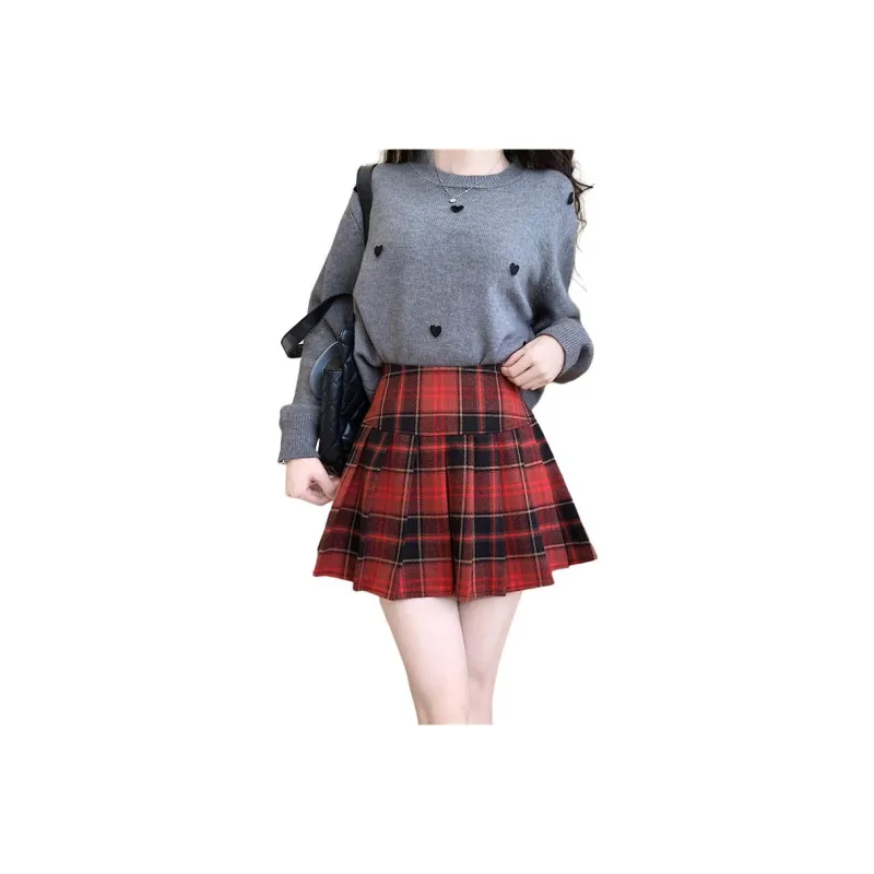 GOSO Casual Short Skirts Women's Red Plaid-0