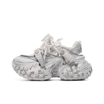 EBLAN Low Top Chunky Sneakers Women's White Gray Polished
