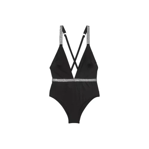 Victoria's Secret Shine Plunge One-Piece Swimsuit/Black One-Piece Swimsuits Women's Black