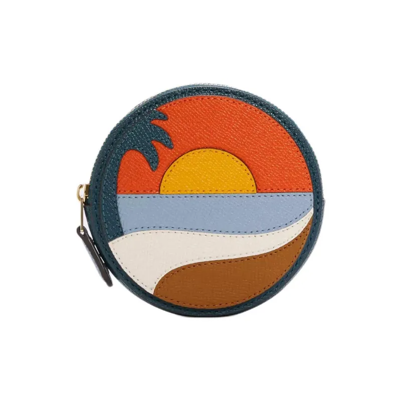 COACH Cross Grain Leather Coin Purse Women's Orange-0