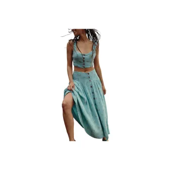 FREE PEOPLE Iris Corset Set Skirt Set Women's Pinky Combo Nile Blue/Nile Blue