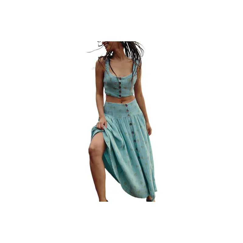 FREE PEOPLE Iris Corset Set Skirt Set Women's Pinky Combo Nile Blue/Nile Blue-0