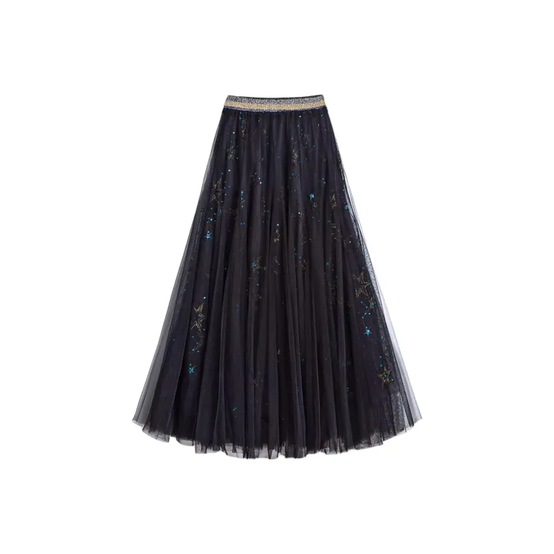 Benhou Casual Long Skirt Women's Black-0