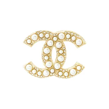 CHANEL 2003 CC shaped Pearl embellished Brooch