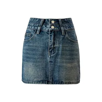 Wen Shan Denim Short Skirts Women's Vintage Blue