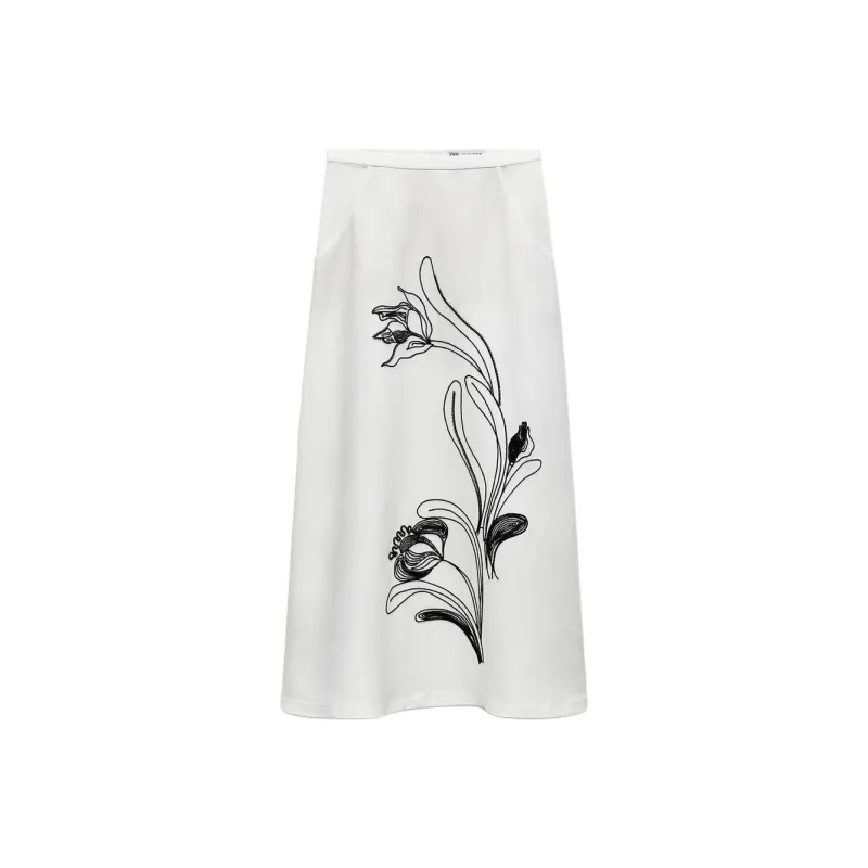 ZARA ZW Series Casual Long Skirts Women's White-0