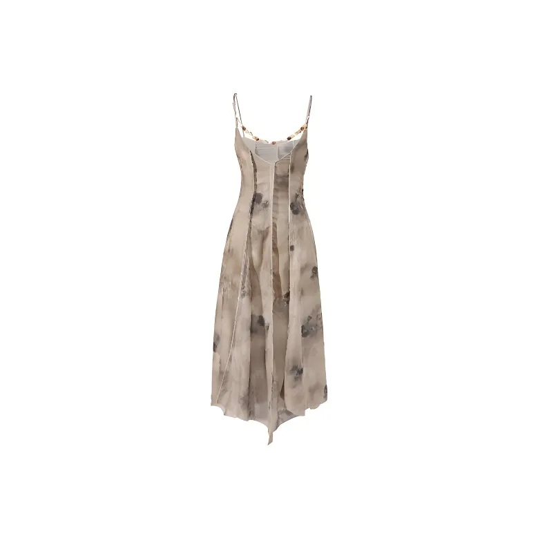 TIBINB Slip Dresses Women's Ink Wash Print-1