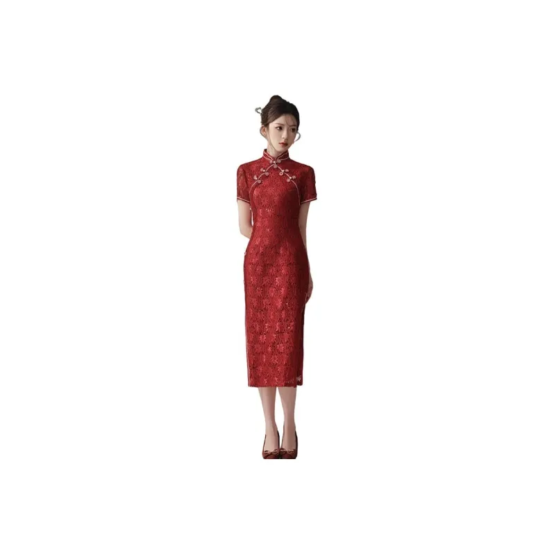 Red Colored Clothes Cheongsam Women's Joy Treasure-0