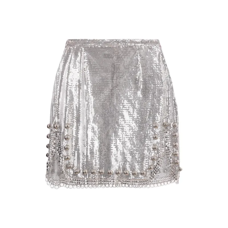 Paco Rabanne Metallic Effect High Waist Skirt-0