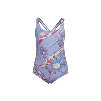 Adidas Positivisea 3-Stripes Graphic Swimsuit Plus Size One-piece Swimsuit Women's Light Purple