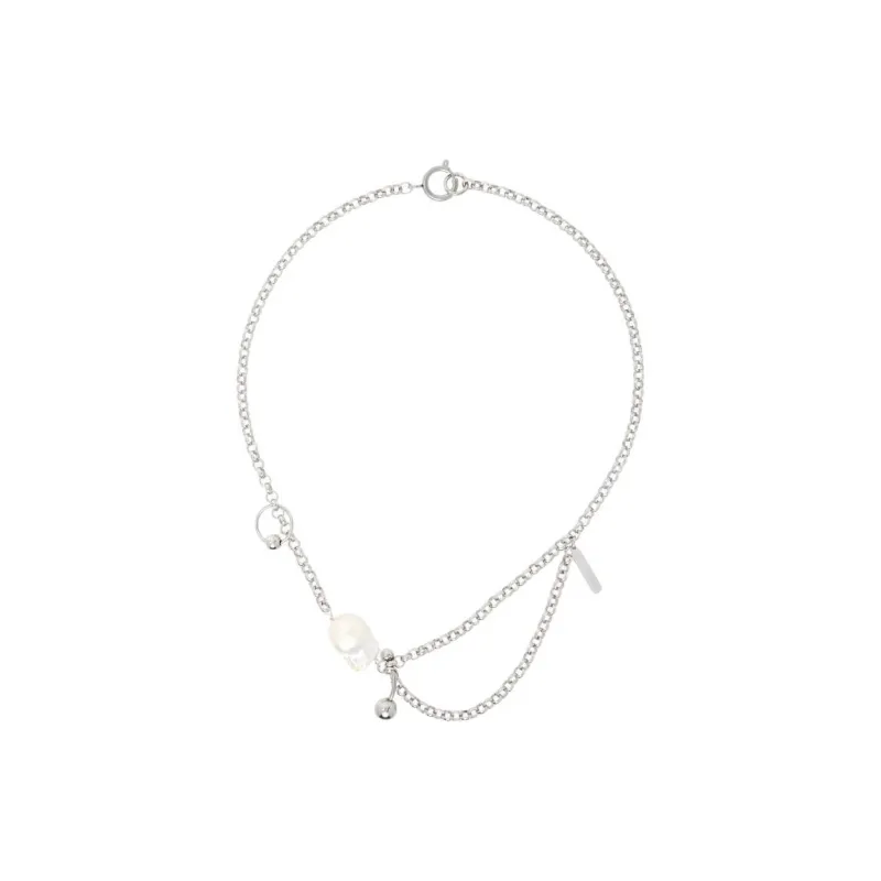 JUSTINE CLENQUET Palladium, Freshwater Pearl, Brass, Palladium Plated Necklaces Unisex Silver-1