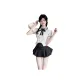 White Top (Bow Tie)+Black Skirt Set