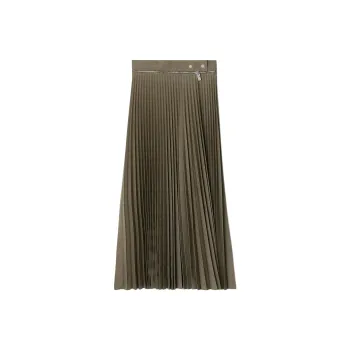 Burberry Pleated Wool Skirt Casual Long Skirt Women's Bodhi Tree Mixed Color
